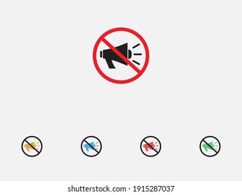No megaphone or no speaker prohibition sign. Vector illustration. No audio. Set of colorful flat design icons