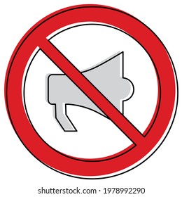  No megaphone  vector. No loud sound sign, The red circle prohibiting sing 