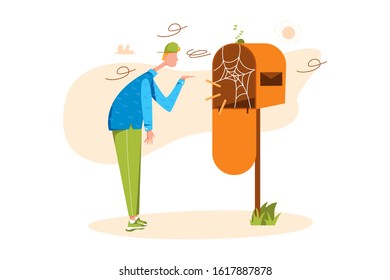 No Messages concept with character. Can use for web banner, mobile app, hero images. Flat vector illustration on white background.