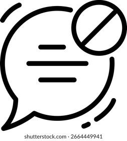 Icono de ningún mensaje. Burbuja de chat con signo de prohibición.
