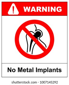 No metallic articles or watches, No access for people with metallic implants signs