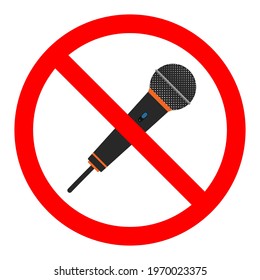 No Mic allowed. Mic ban icon. Microphone is prohibited. Stop or ban red round sign. Vector illustration.