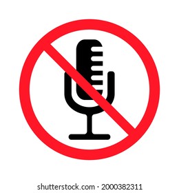 No Microphone icon, mute sign. Vector illustration isolated on white background.