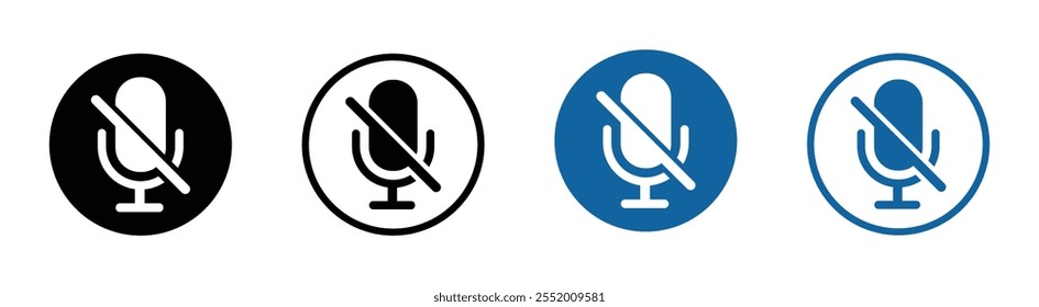 No microphone icon. Voice mute vector icons set