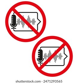 No microphone icons. Prohibited speech symbols. Red and black. Vector illustration.