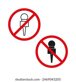 No microphone icons. Red prohibition signs. Audio recording banned.