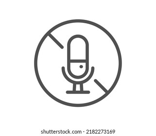 No Microphone Line Icon. Mute Mic Sign. No Voice Record Symbol. Quality Design Element. Linear Style No Microphone Icon. Editable Stroke. Vector