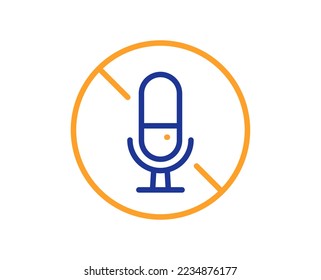 No hay icono de línea de micrófono. Silenciar la señal del micrófono. Sin símbolo de grabación de voz. Concepto colorido del contorno de línea delgada. Estilo lineal sin icono de micrófono. Trazo editable. Vector