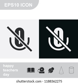 No microphone sign flat black and white vector icon. Speaker symbol.