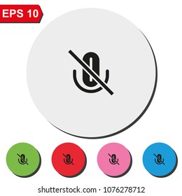 No microphone sign flat round colorful vector icon. Speaker symbol.