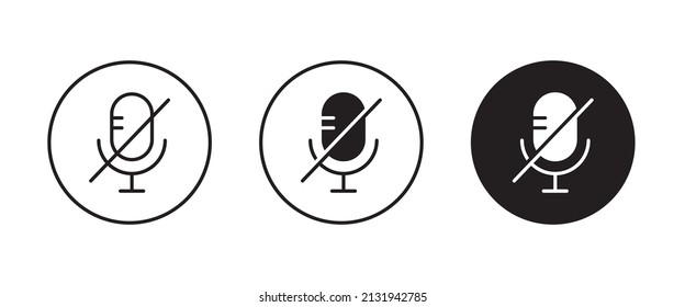 No Microphone sign. Microphone forbidden icons button, vector, sign, symbol, logo, illustration, editable stroke, flat design style isolated on white