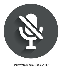 No Microphone sign icon. Speaker symbol. Circle flat button with shadow. Modern UI website navigation. Vector