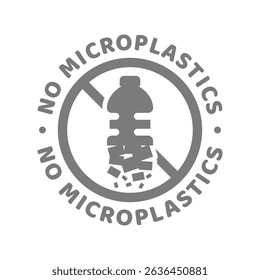 No microplastic, plastics pollution vector label. Microplastics free circle icon with plastic bottle. 