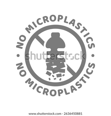 No microplastic, plastics pollution vector label. Microplastics free circle icon with plastic bottle. 