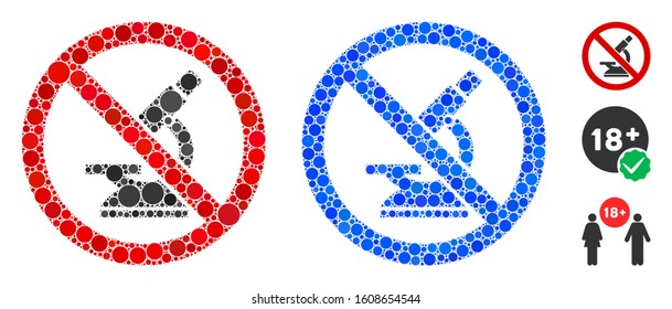 No microscope composition of round dots in different sizes and color tints, based on no microscope icon. Vector round dots are composed into blue composition.