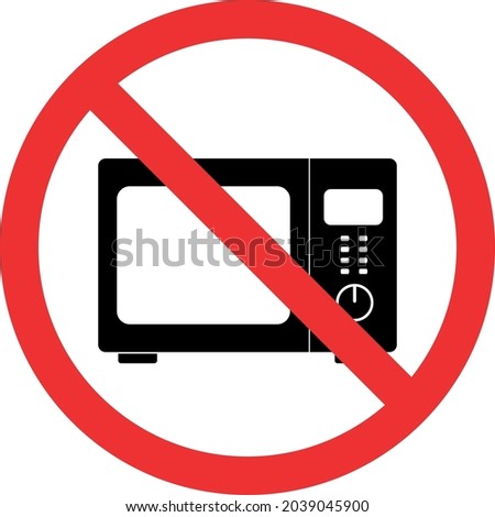 No microwave - Not allowed sign. Red circle background. Safety signs and symbols.