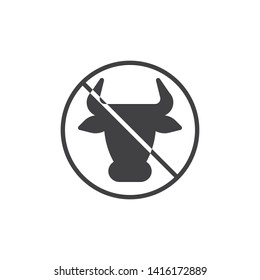 No milk and lactose sign vector icon. filled flat sign for mobile concept and web design. Cow Meat forbidden sign glyph icon. Diet food symbol, logo illustration. Vector graphics