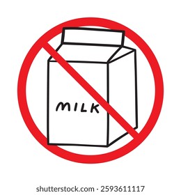 No milk. Outline icon. Vector hand drawn illustration on white background.