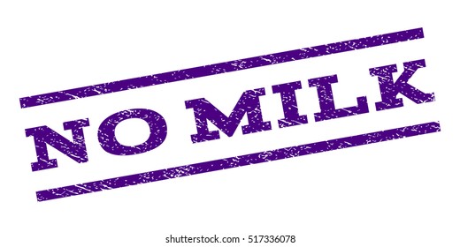 No Milk watermark stamp. Text caption between parallel lines with grunge design style. Rubber seal stamp with unclean texture. Vector indigo blue color ink imprint on a white background.