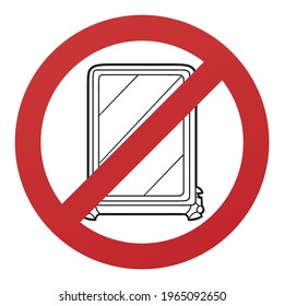 Ningún símbolo de espejo aislado en fondo blanco. Signo de detención de la prohibición de la ilustración del vector de reflexión.