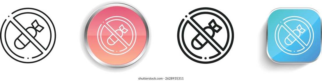 no missile icon. Thin Linear, Regular and Button Style Design Isolated On White Background
