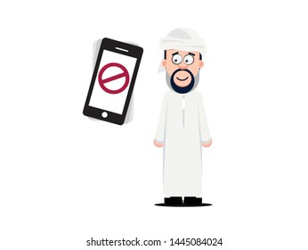 No Mobile allowed. Arab Character with no Mobile sign,