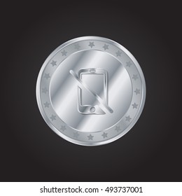 No Mobile embossed realistic silver / platinum coin precious Icon / Logo Design