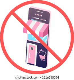 No mobile marketing sign or no internet shop flat vector icon isolated in white background for apps mobile, print and websites. Warning label.