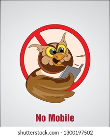 No Mobile, Owl cartoon, Illustration, Symbol