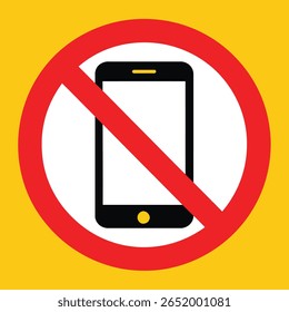 No Mobile Phone Allowed Sign – Red Circle Prohibited Smartphone Symbol – Vector Warning Icon for Silence Zone, School, Hospital, and Restricted Area Rules and Safety Regulation