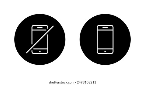 No mobile phone and cellphone icon on black circle