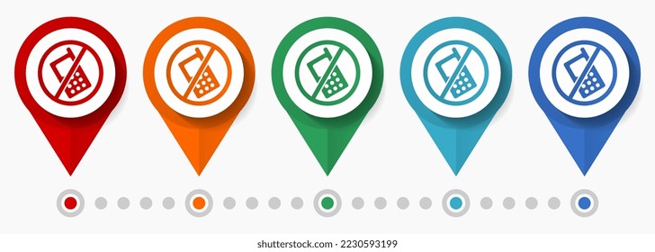 No mobile phone concept vector icon set, flat design pointers, infographic template