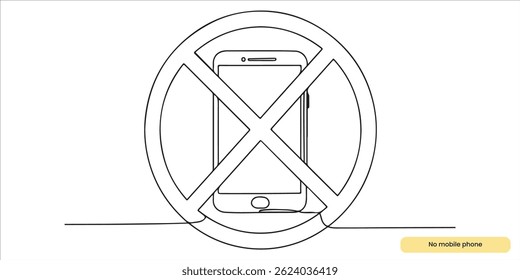 No mobile phone continuous single line art drawing sketch on white background	
