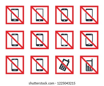 no mobile phone icon set, cell phone prohibited