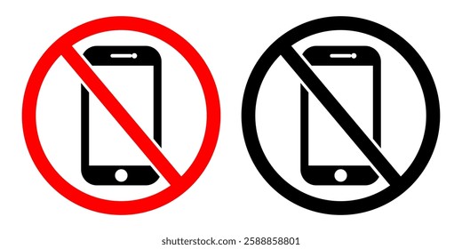 No Mobile Phone Icon Set. Cell Phone Prohibition Symbol. No Mobile Phone Sign Vector Illustration.