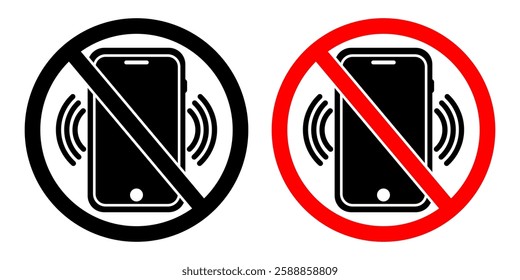 No Mobile Phone Icon Set. Cell Phone Prohibition Symbol. No Mobile Phone Sign Vector Illustration.