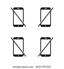 No mobile phone icon set. Do not use smartphone sign. Cellphone ban symbol