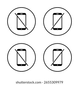 Nenhum ícone de celular definido. Não use o sinal do smartphone. Símbolo de proibição de celular em contorno circular