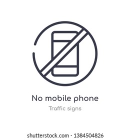 no mobile phone outline icon. isolated line vector illustration from traffic signs collection. editable thin stroke no mobile phone icon on white background