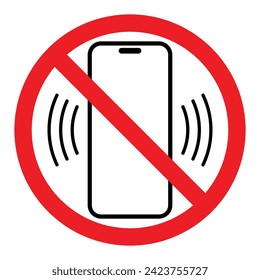 no mobile phone prohibitory sign, vector red crossed out circle symbol with telephone illustration