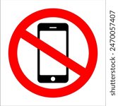 No mobile phone sign vector illustration, Warning Icon Don't use mobilephone symbol, Mobile Phone prohibited. No cell phone sign, restricted area sign for phone, Don't use mobilephone, mobile sign.