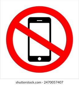 No mobile phone sign vector illustration, Warning Icon Don't use mobilephone symbol, Mobile Phone prohibited. No cell phone sign, restricted area sign for phone, Don't use mobilephone, mobile sign.