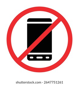 No Mobile Phone Sign Vector Illustration, Warning Icon Don't Use Mobile Phone Symbol, Mobile Phone Prohibited. No Cell Phone Sign, Restricted Area Sign.