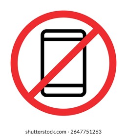No Mobile Phone Sign Vector Illustration, Warning Icon Don't Use Mobile Phone Symbol, Mobile Phone Prohibited. No Cell Phone Sign, Restricted Area Sign. 