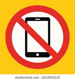 No Mobile Phone Sign Vector – Red Circle Prohibition Symbol for Silence Area, Exam Room, Hospital Zone, Theater Rules, Safety Regulation – Flat Design Illustration for Public Awareness Campaign