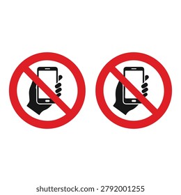 No mobile phone sign vector illustration, Warning Icon Don't use mobilephone symbol, Mobile Phone prohibited. No cell phone sign, restricted area sign for phone, Don't use mobilephone, mobile sign.