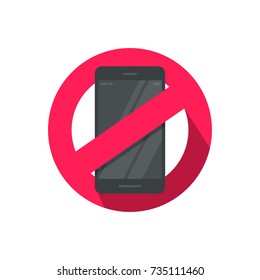 No mobile phone sign vector illustration, flat cartoon stop using cellphone zone sign, smartphone forbidden icon isolated on white