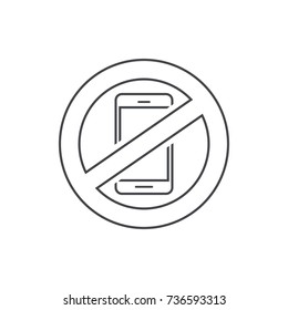 No Mobile Phone Sign Vector Illustration, Line Outline Design Stop Using Cellphone Zone Sign, Smartphone Forbidden Icon Isolated On White