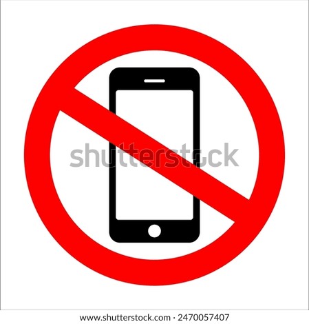 No mobile phone sign vector illustration, Warning Icon Don't use mobilephone symbol, Mobile Phone prohibited. No cell phone sign, restricted area sign for phone, Don't use mobilephone, mobile sign.