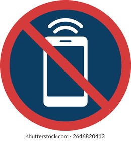 No mobile phones allowed sign – red circle with diagonal line over white smartphone icon with signal waves